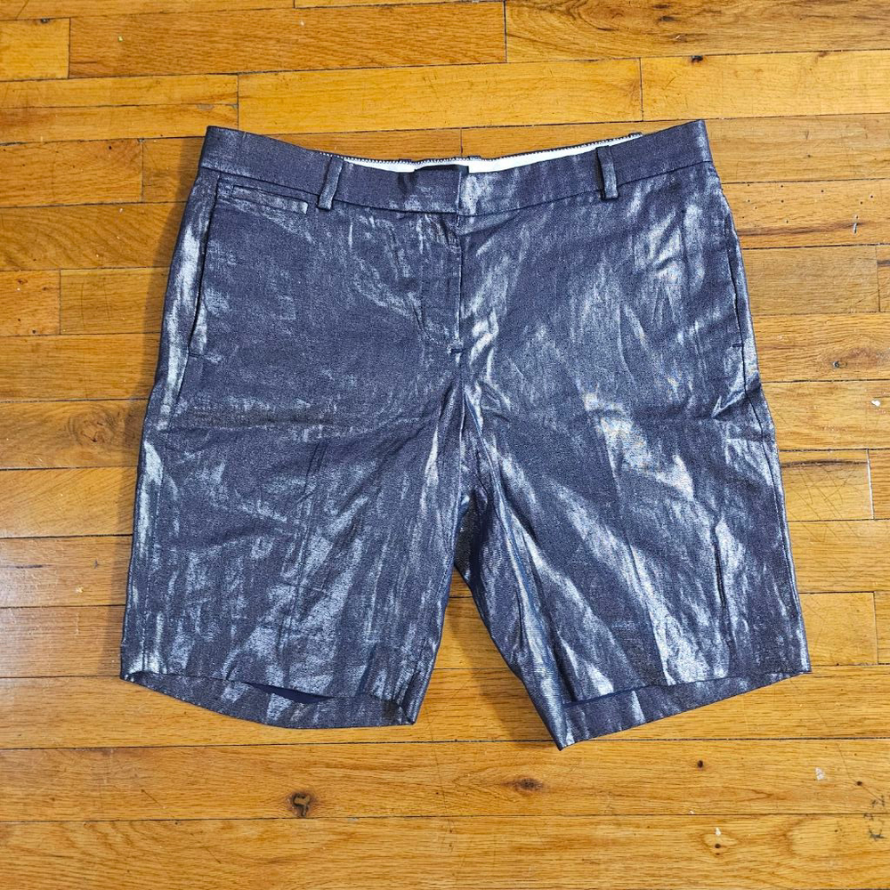 J Crew Linen Bermuda Shorts Blue Metallic Size 6